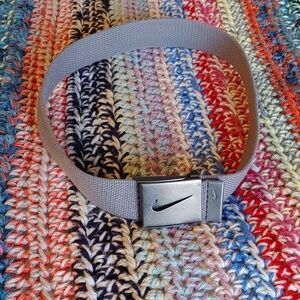 Nike Light Gray Web Belt with Silver Swoosh Buckle